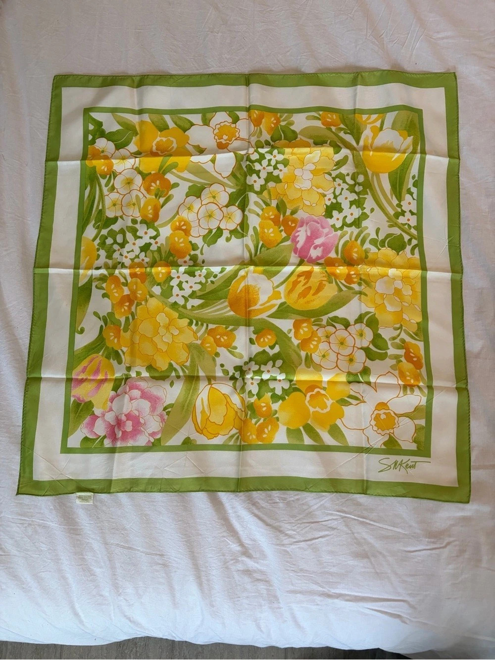 VTG Avon Burst of Spring Scarf by SM Kent Green & Yellow